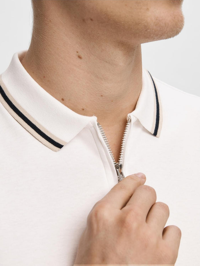 White Cotton Zipped Polo T-shirt
