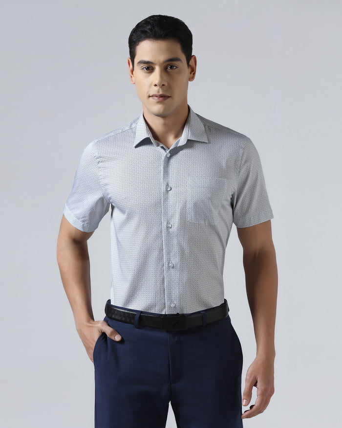 White Half Sleeve Printed Shirt - Andrew