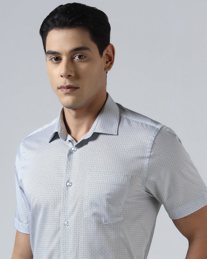 White Half Sleeve Printed Shirt - Andrew