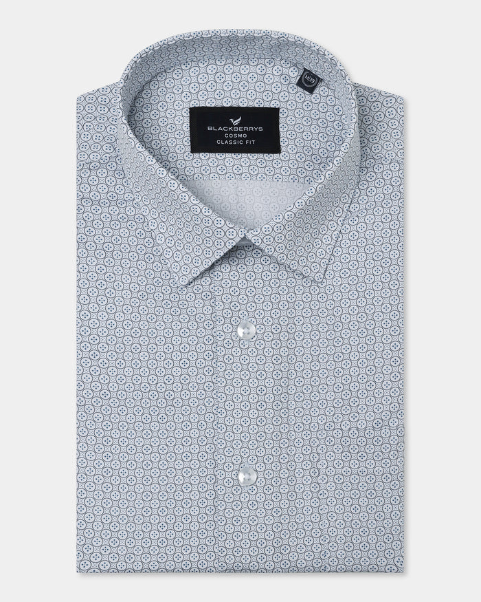 White Half Sleeve Printed Shirt - Andrew