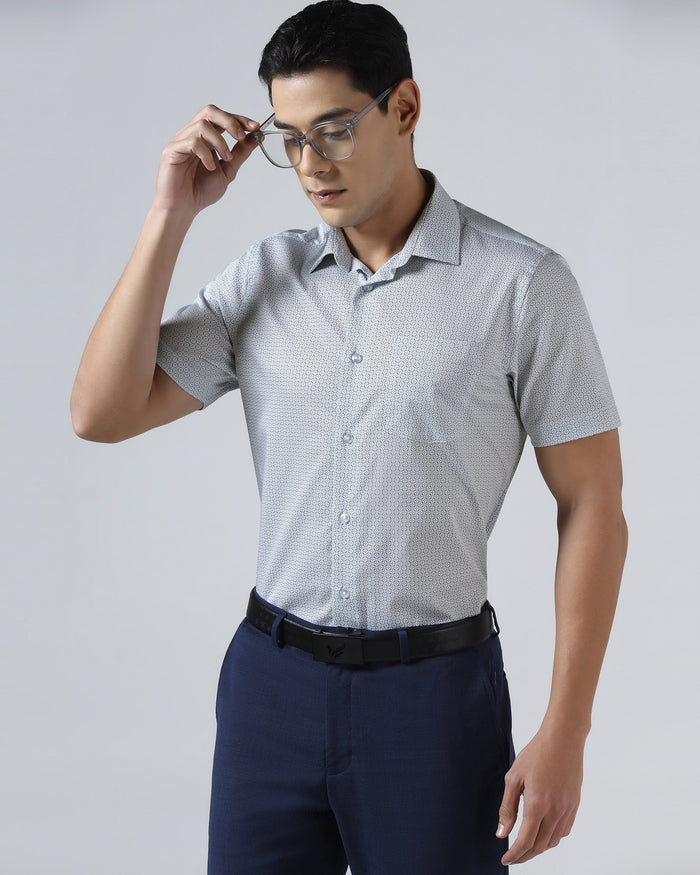 White Half Sleeve Printed Shirt - Andrew