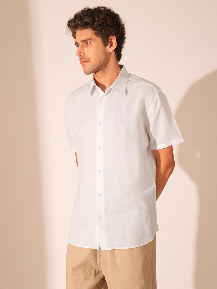 White Linen Short Sleeves Shirt