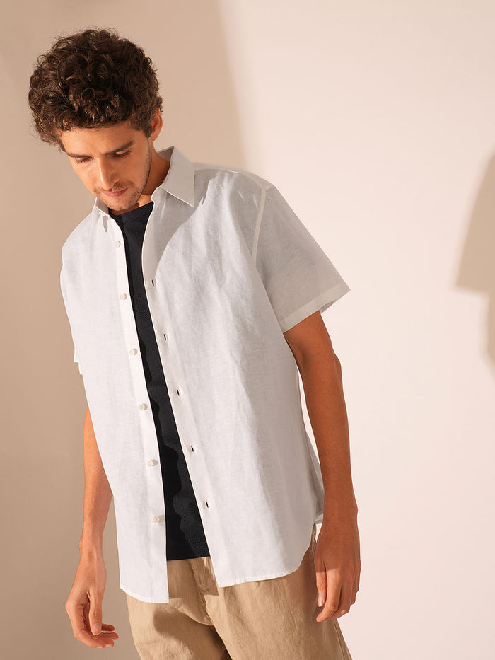 White Linen Short Sleeves Shirt
