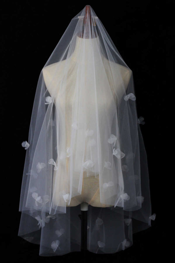 White Mesh Flower Bridal Veil with Hair Comb