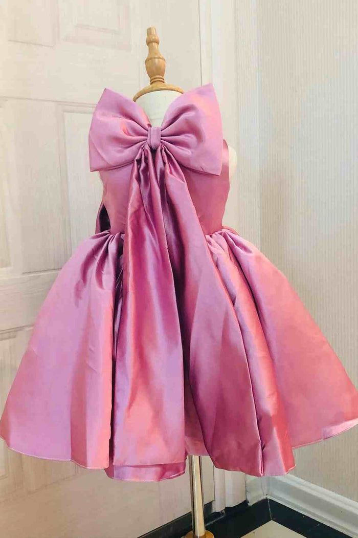 White Satin Square Neck Bow Back Girl Party Dress