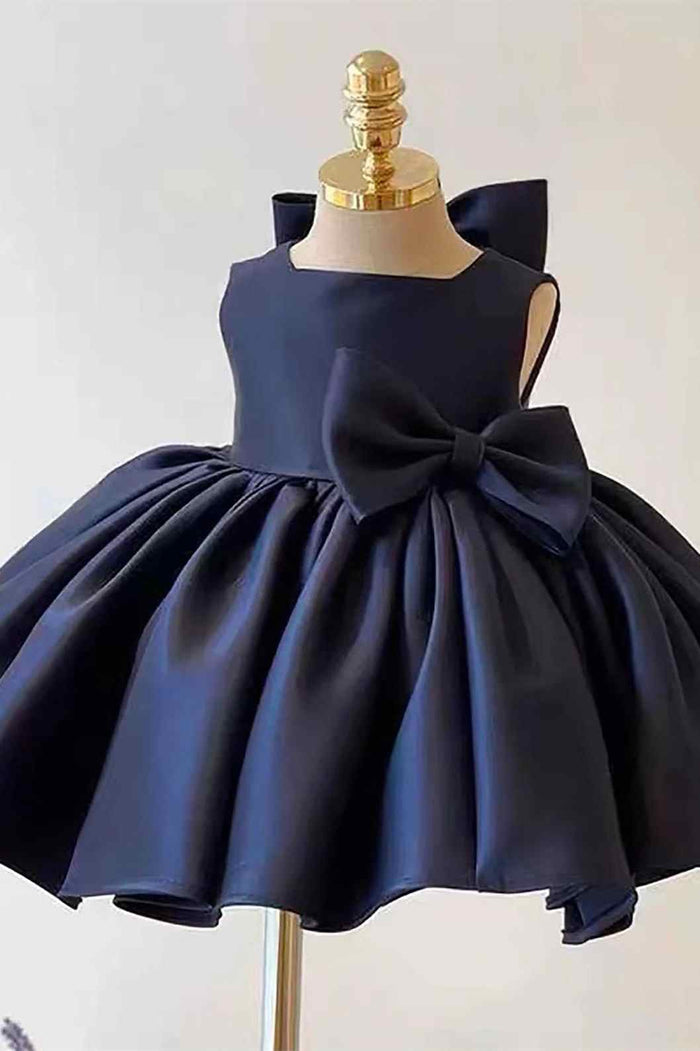 White Satin Square Neck Bow Back Girl Party Dress