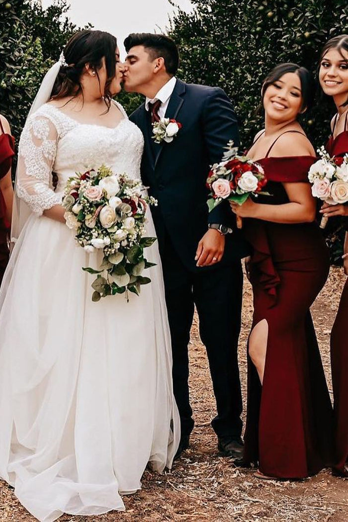 Wine Red Cold Shoulder Mermaid Bridesmaid Dress