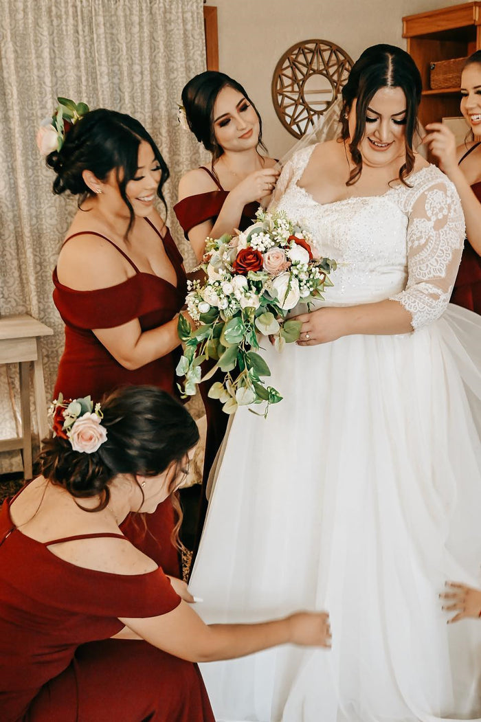 Wine Red Cold Shoulder Mermaid Bridesmaid Dress