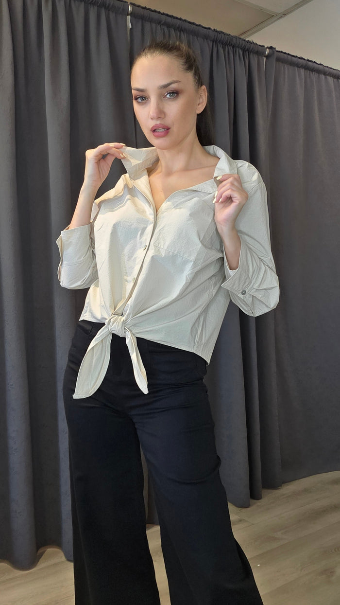 Women’s Peruvian Cotton Front Tie Button-Down Blouse – Black or Beige Shirts & Tops rn-image_picker_lib_temp_ffae144b-08f8-4f4d-8b61-326b18439f34