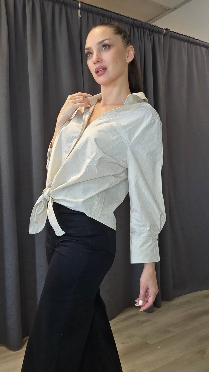Women’s Peruvian Cotton Front Tie Button-Down Blouse – Black or Beige Shirts & Tops rn-image_picker_lib_temp_5049e180-f6d2-4d79-9068-73c16d07d52b