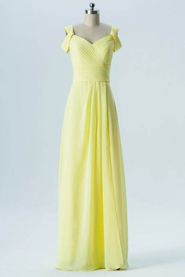 Yellow Chiffon Double Straps Backless Bridesmaid Dress