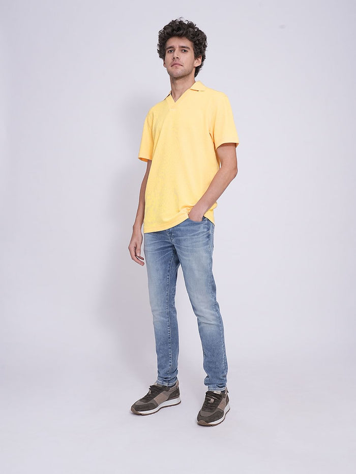 Yellow Split Neck Regular Fit Polo