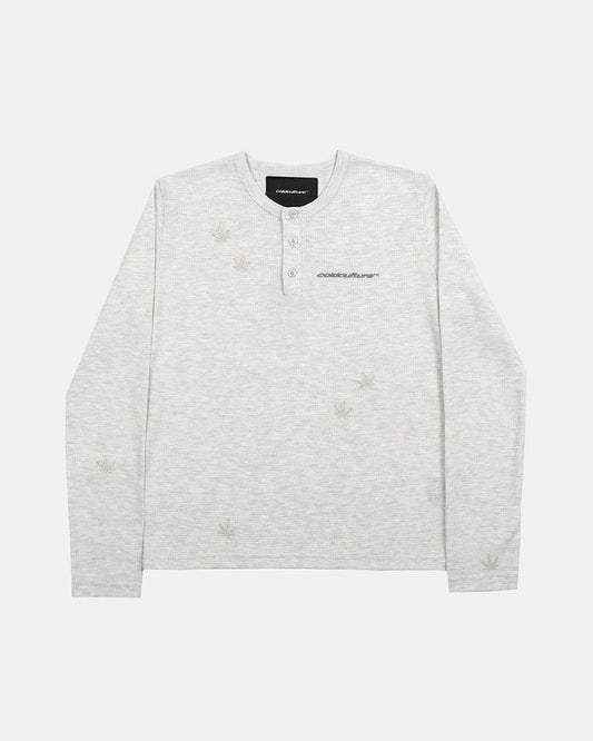 YESTERDAY LONGSLEEVE OFF WHITE - off-white waffle knit longsleeve tee, front view - Cold Culture