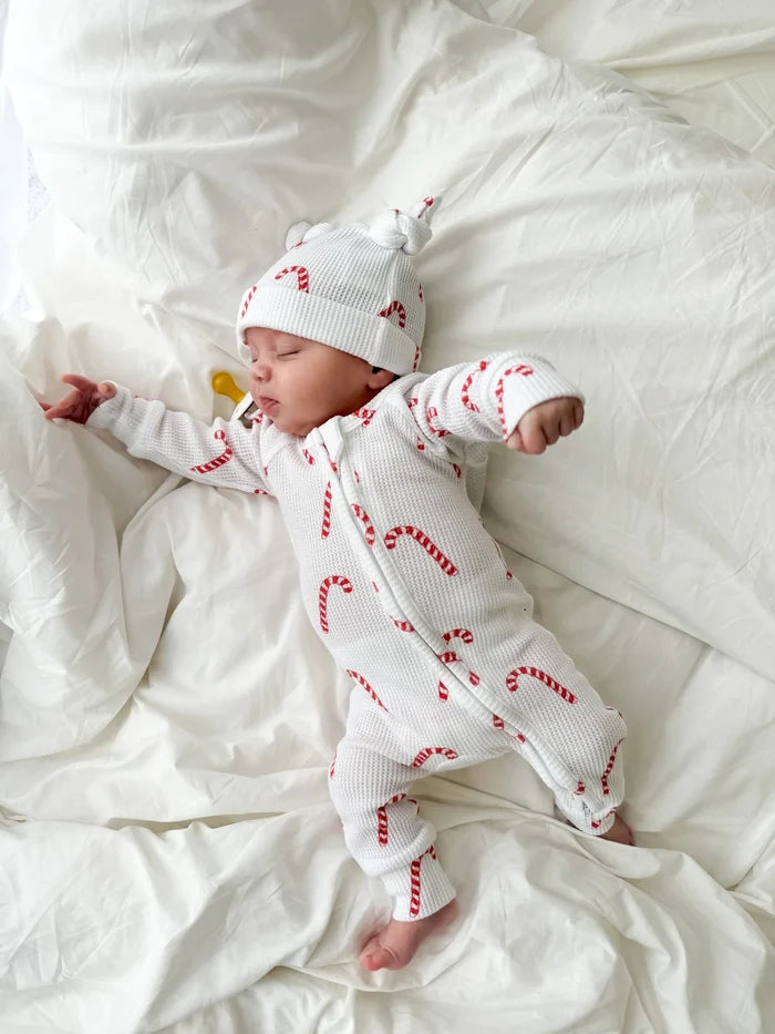 Zip Romper - Candy Cane Waffle