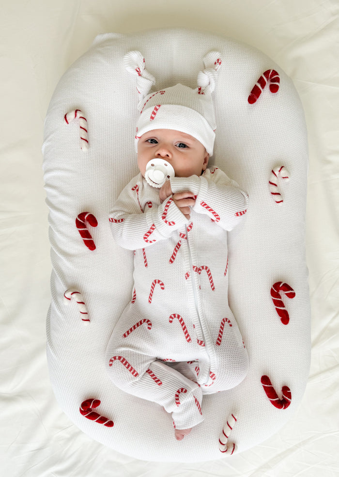 Zip Romper - Candy Cane Waffle